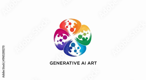 Colorful abstract molecular art with text for generative AI