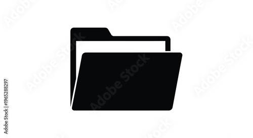 A simple black and white icon depicts two overlapping folders representing file organization and document management high quality professional detailed modern