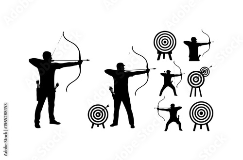 Archery Illustration with Targets and Bowmen