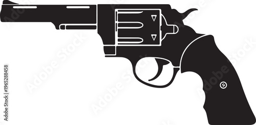 Revolver, Handgun, Gun, Firearm, Black, Vector, Icon, Silhouette