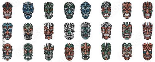 Set of Tribal Tiki Masks Icons