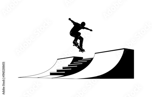 Skateboarder Performing Mid-Air Trick on Stairs