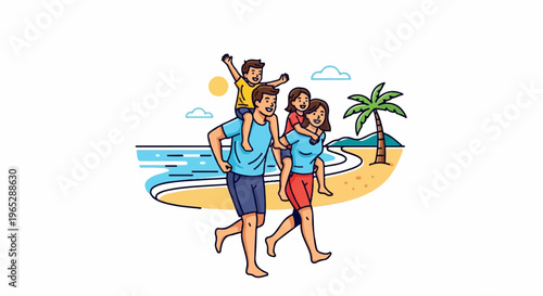 Happy family enjoying a sunny day at the beach