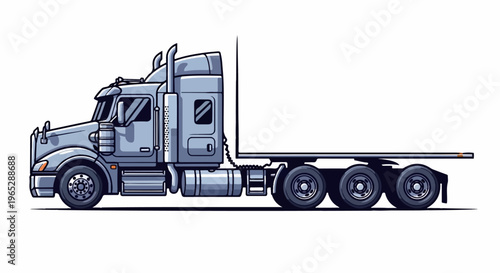 Pixelated semi-truck with a flatbed trailer, shown in profile against white