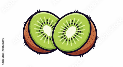 Two vibrant, halved kiwis with fuzzy brown skin and bright green flesh