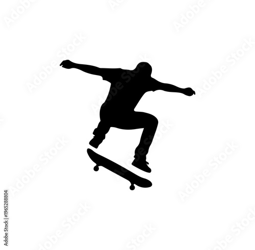 Skateboarder Performing Mid-Air Trick Silhouette