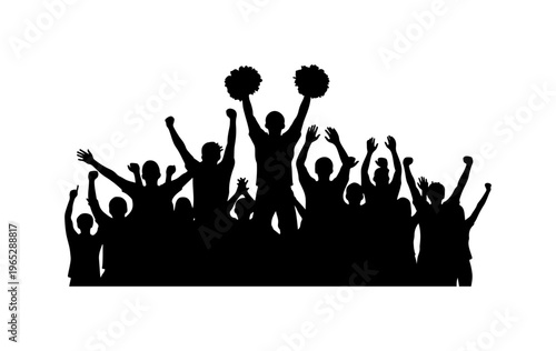 Celebrating Crowd with Cheer Pom-Poms Vector Illustration