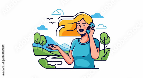 Person on phone in scenic landscape