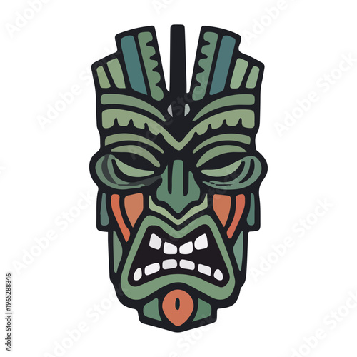 Green Tribal Tiki Mask Illustration