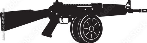 Machine gun, assault rifle, black silhouette, vector graphic, military weapon, warfare icon
