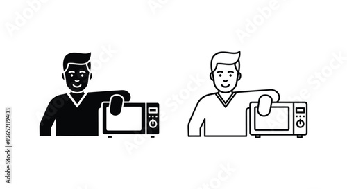 Diverse people opening microwave ovens Vector