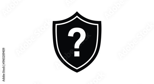 A stark black shield prominently displays a white question mark symbolizing uncertainty security or a challenge high quality professional detailed modern