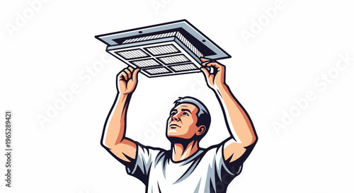 Man installing air vent filter