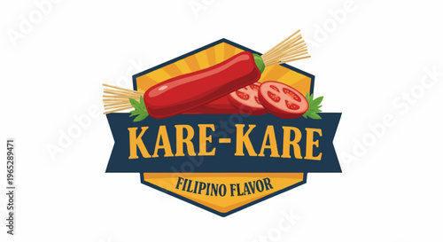 Emblem with stylized sausage, sliced tomatoes, and spaghetti