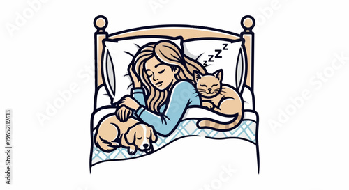 Peaceful sleep with beloved pets in a cozy bed
