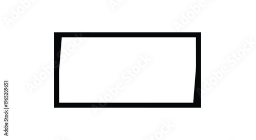 A simple illustration depicts a black slightly distorted rectangular frame on a stark white background high quality professional detailed modern elegant