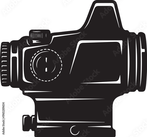 Camera, photography equipment, black and white icon, vector graphic, photo camera