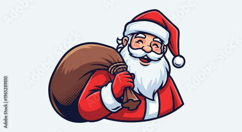 Cheerful Santa Claus with sack of gifts
