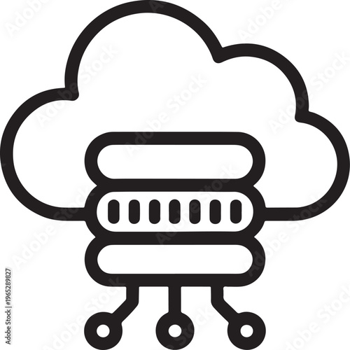 Cloud server hosting icon with database storage and network connection