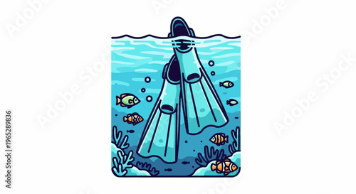 Underwater scene with fins, fish, and coral