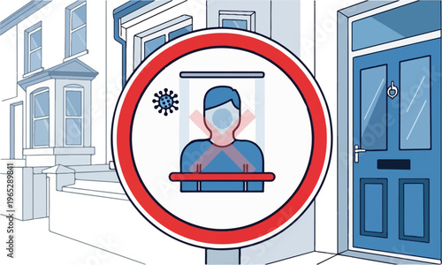 Prohibition sign depicting a person with a virus icon and crossed out