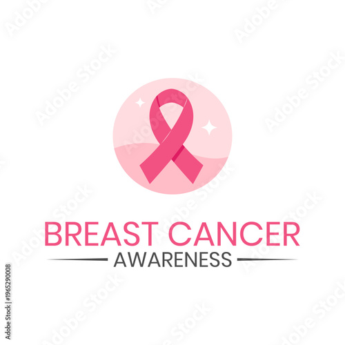 Breast cancer awareness vector, Modern breast cancer awareness typography with pink ribbon badge, Minimalist pink ribbon breast cancer awareness symbol