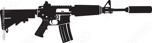 Rifle, assault rifle, gun, firearm, black silhouette, vector illustration, weapon, military, combat