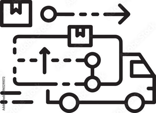 Logistics and transportation delivery truck icon with route planning and package tracking