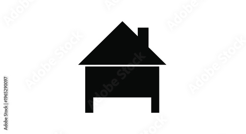 A simple stark black silhouette depicts a classic house shape with a pointed roof and chimney high quality professional detailed modern