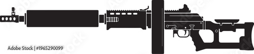 Rifle, assault rifle, gun, firearm, vector illustration, black and white, military weapon, side view