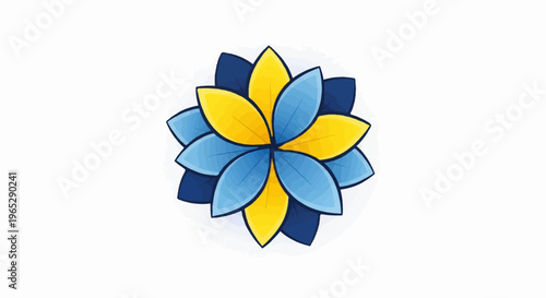 Stylized floral design with alternating blue and yellow petals