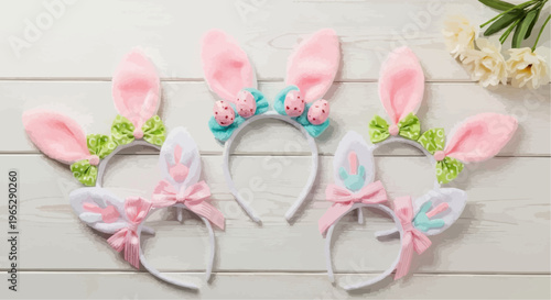 pink flip flops on the beach Easter Bunny Ears Headband Set Cute Rabbit Accessories Spring Festival Party Decorations Holiday Costume Props