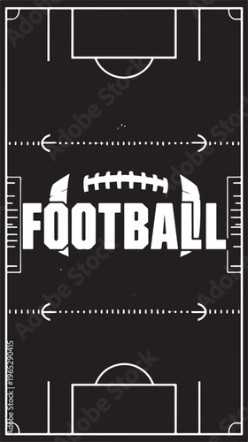 Black football field, American football illustration, sports graphic, vector stadium
