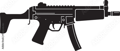 Black assault rifle, modern firearm, vector gun, silhouette weapon