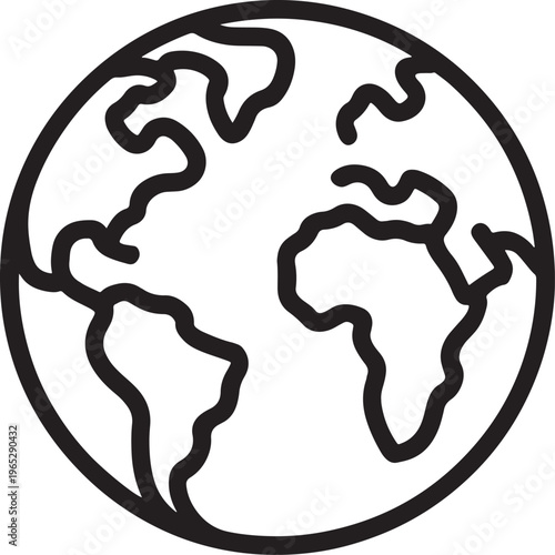 Black and white illustration of the world globe icon for global business and international concepts
