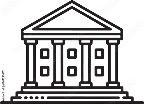 Bank building icon with columns and triangular roof