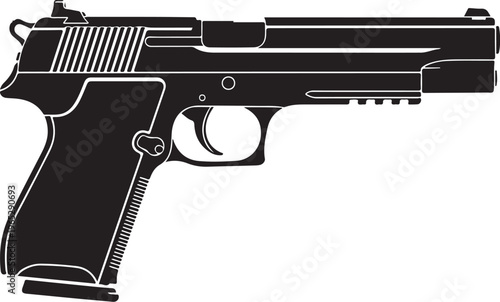 Black handgun, pistol icon, firearm illustration, gun graphic, weapon design