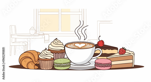 A delightful spread of pastries and coffee arranged with a window view