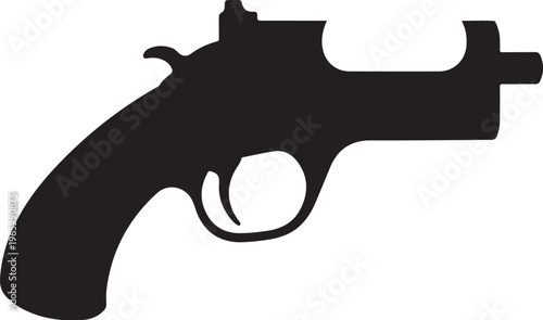 Revolver pistol, handgun silhouette, gun icon, black firearm