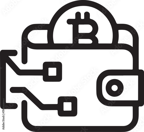 Bitcoin wallet icon with money pouring in