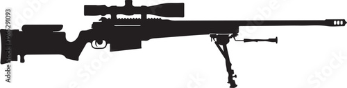 Sniper rifle, black silhouette, vector graphic, firearm illustration, hunting, shooting, military, weapon design element