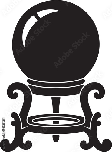 Crystal Ball, Mystic Orb, Black Vector Illustration, Occult Symbol