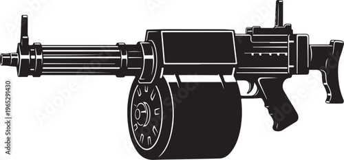 Machine gun, assault rifle, automatic weapon, firearm, black illustration