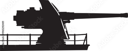 Military gun, naval artillery, black silhouette, vector graphic, warfare, defense