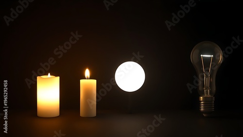 chronological. Evolution of light sources from candle flame to modern illumination in chronological sequence. symbolizing life milestones and joyful moments.
