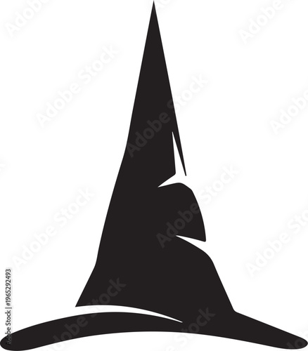 Black witch hat, Halloween hat icon, pointy hat silhouette, magic hat vector