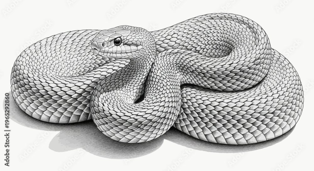 Obraz premium Detailed Black and White Illustration of Coiled Snake with Scaled Texture