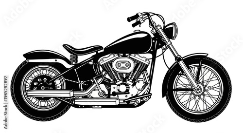 Classic Black Motorcycle Side View.