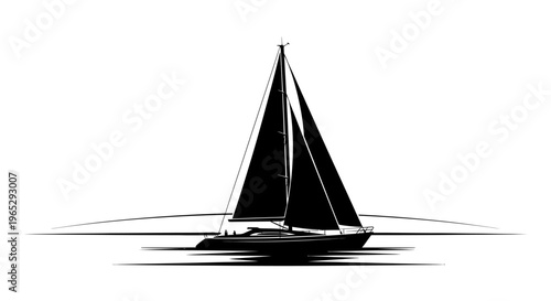 Sailboat on Water with Sails.