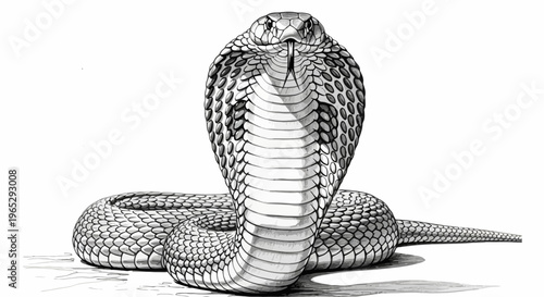 Detailed Illustration of a Cobra Snake in a Threatening Pose, Front View